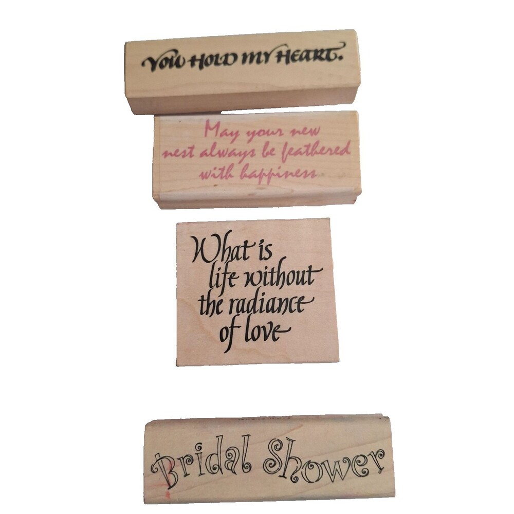 Lot of 4 Vintage Wood Mounted Rubber Stamps Wedding Bridal Shower Love Sentiment